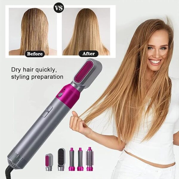 5-in-1 Hair Dryer Brush |Multifunctional Hot Air Styler |Detachable Brush for Drying, Curling & Straightening, All Hair Types with Auto-Curl Function - Image 3