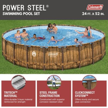 Coleman Power Steel 24′ X 52″ Round Metal Frame Above Ground Pool Set